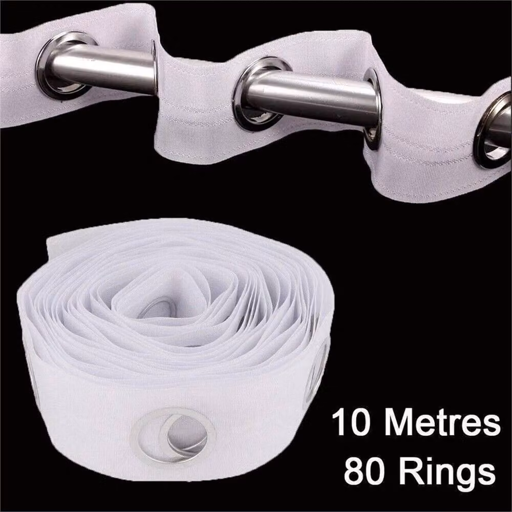 VOGREX 10m White Curtain Heading Tape with 80 Round Eyelet Rings – 3