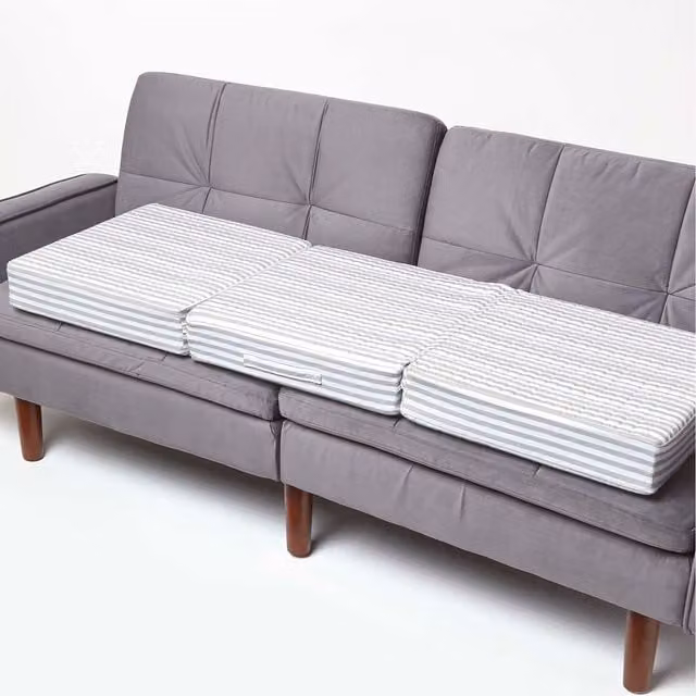 Homescapes Grey Quilted Cotton 3 Seater Orthopaedic Booster Cushion Cover