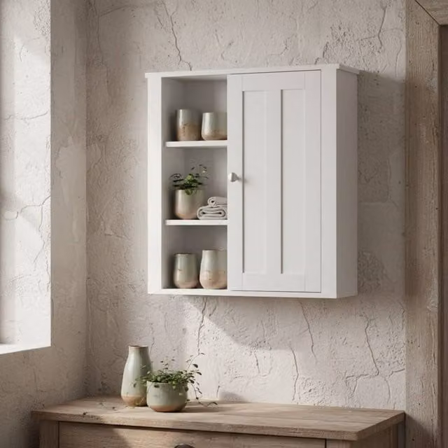 Wyld Haus Norayo Minimalist White Wall Mounted Bathroom Cabinet W: 53 cm, D: 14.5 cm, H: 51 cm