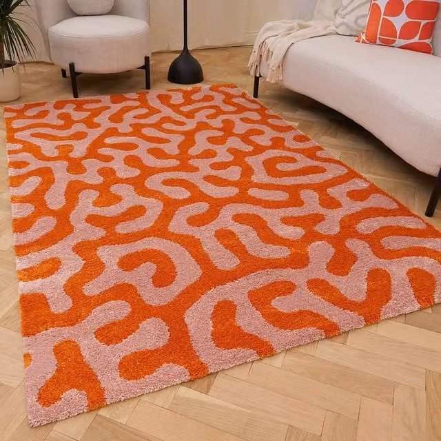 THE RUGS Joli Abstract Pattern Soft and Dense Pile Rug in Orange, W: 160 cm, D: 230 cm