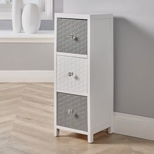 Home Source 3 Drawer Wooden Storage Chest in White and Grey – 1