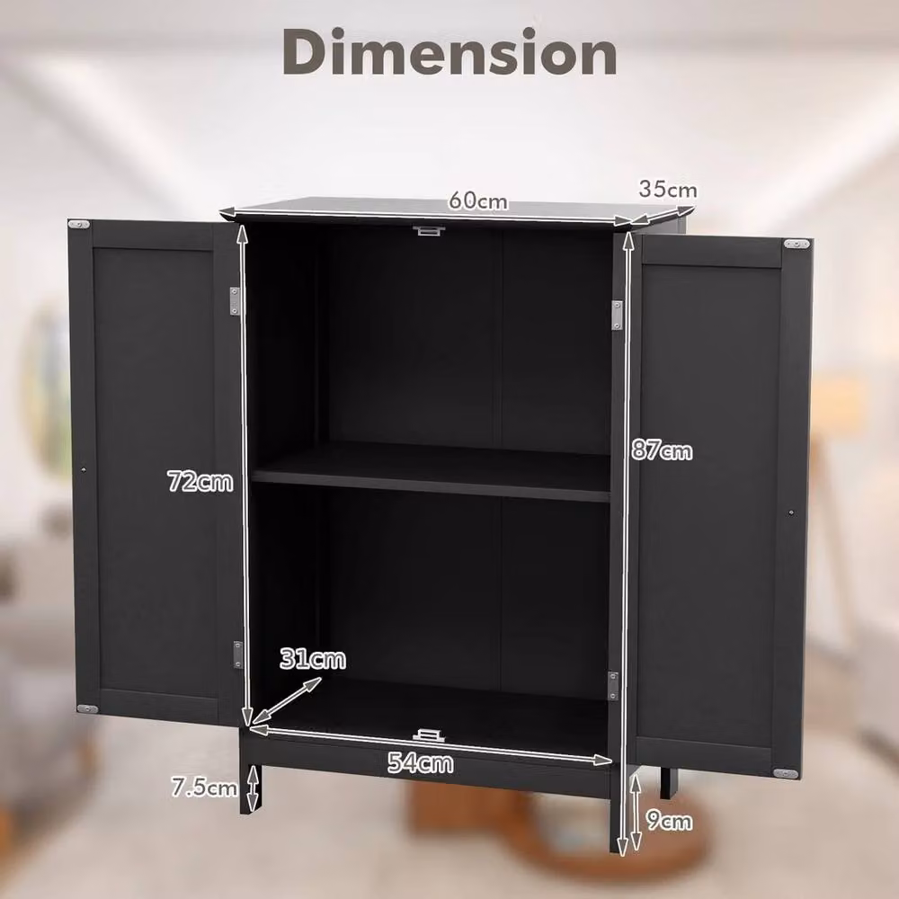 Kelvenix Modern Freestanding Storage Cabinet with Hinged Doors and Internal Shelves in Matt Black – 2