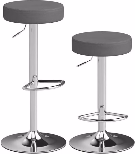VOGREX Grey Synthetic Leather Adjustable Height Bar Stools Set of 2 with 360 Degree Swivel