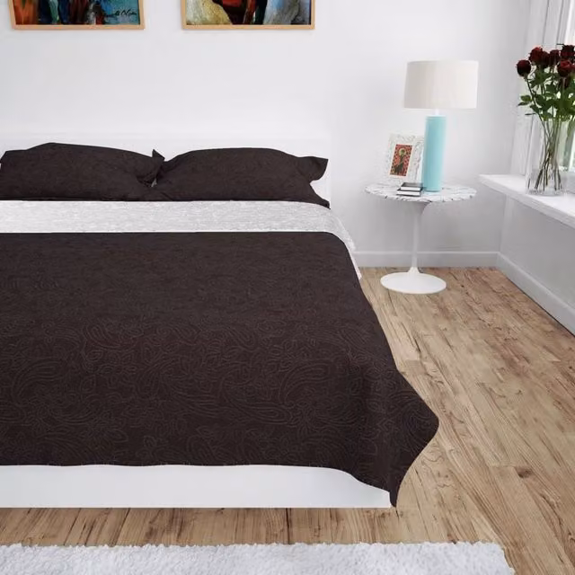 Berkfield Home Reversible Quilted Microfibre Bedspread in Cream and Brown, W: 170 cm, L: 210 cm