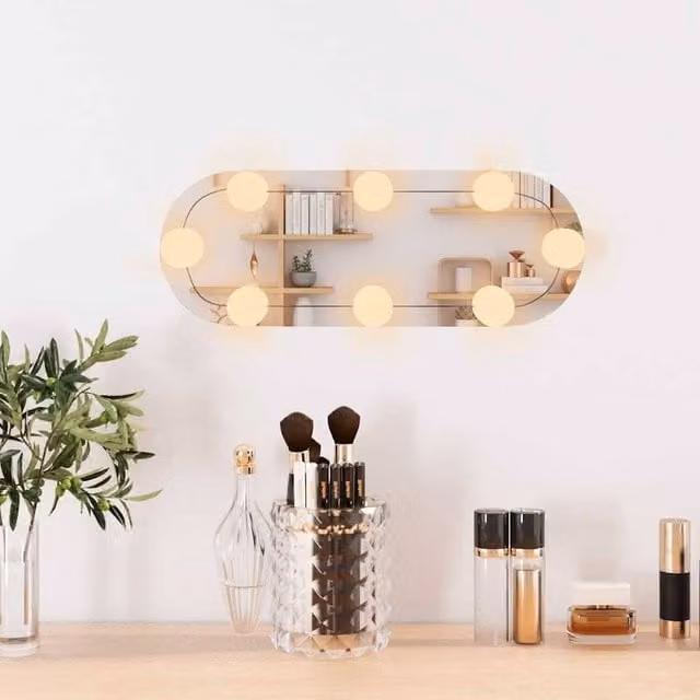 Berkfield Home Oval Glass Wall Mirror with LED Lights in Silver, W: 40 cm, H: 15 cm