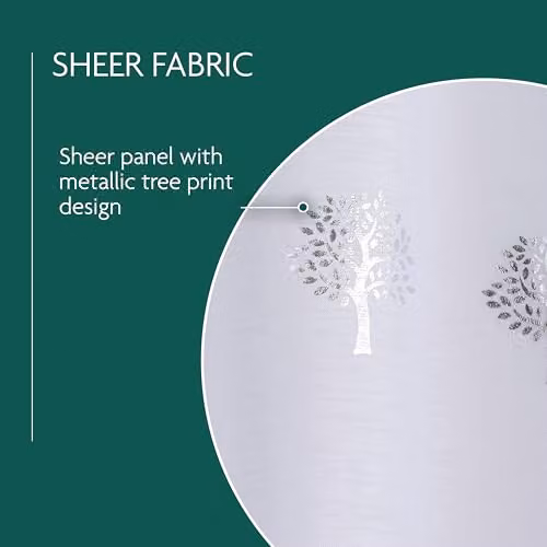 Tyrone Textiles Pair of Birch White Metallic Tree Print Sheer Voile Panels, Width: 137 cm – 2