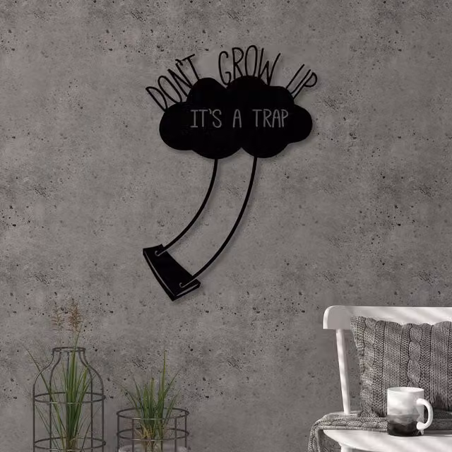 Decortie Don't Grow Up Metal Typography Wall Art, Black