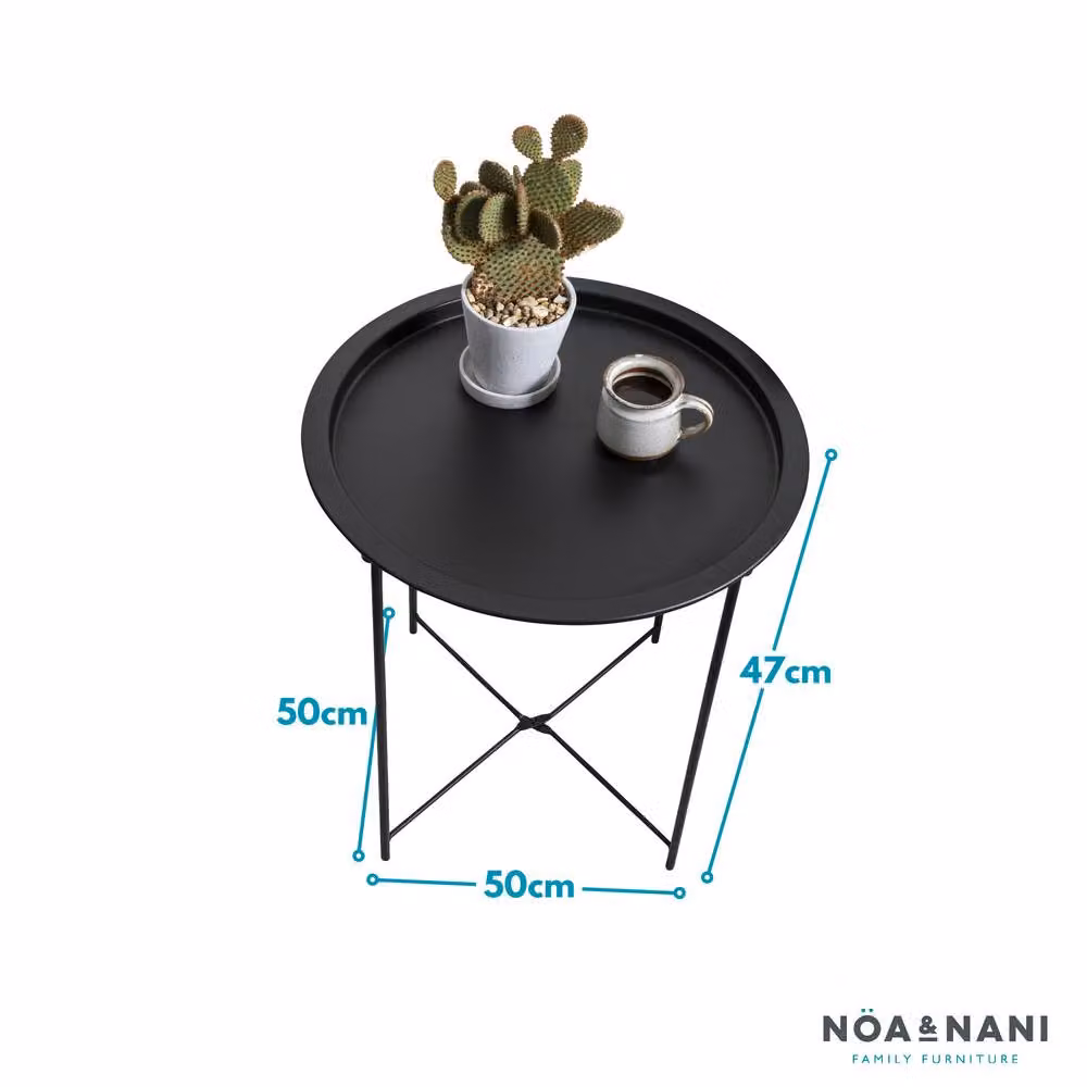 Nöa and Nani Matt Black Round Outdoor Bistro Garden Tray Table in Powder Coated Steel – 3