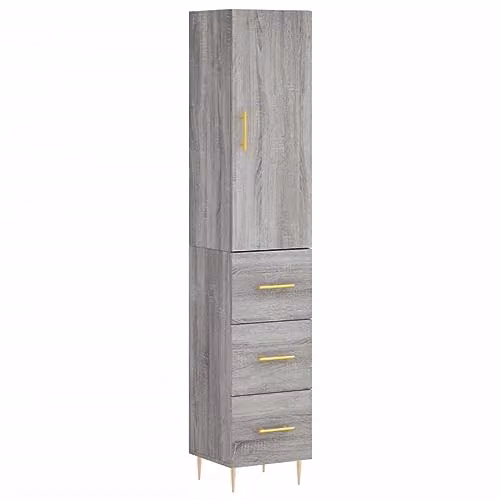 vidaXL Modern Grey Sonoma Highboard Sideboard with Doors and Drawers for Living Room or Bedroom