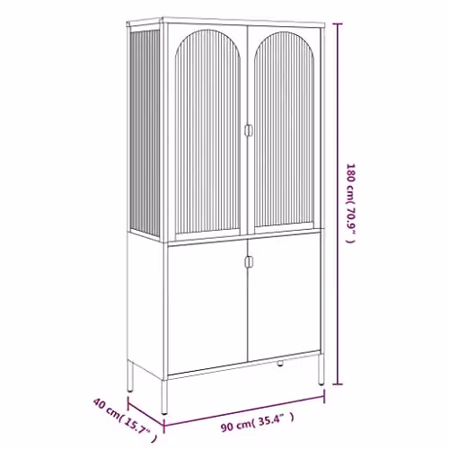 vidaXL Modern Highboard Storage Cabinet with Black Glass Doors and Steel Frame – 3