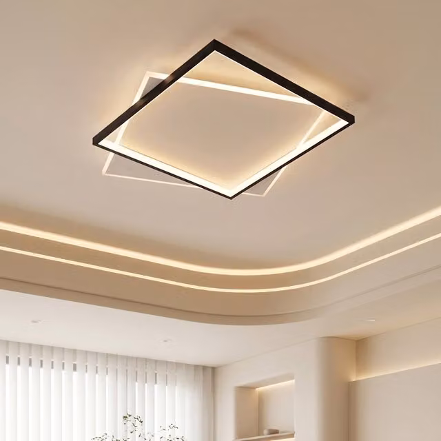 Livingandhome Modern Adjustable Square LED Ceiling Light with Remote Control in Black and White