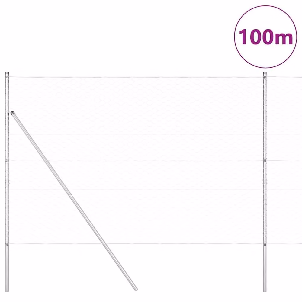 Berkfield Home Hexagon Fence in Silver Galvanised Steel, W: 100 cm, H: 150 cm – 2