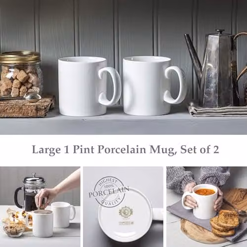 WM Bartleet & Sons 1750 Set of 2 White Porcelain Mugs, 568ml – 2