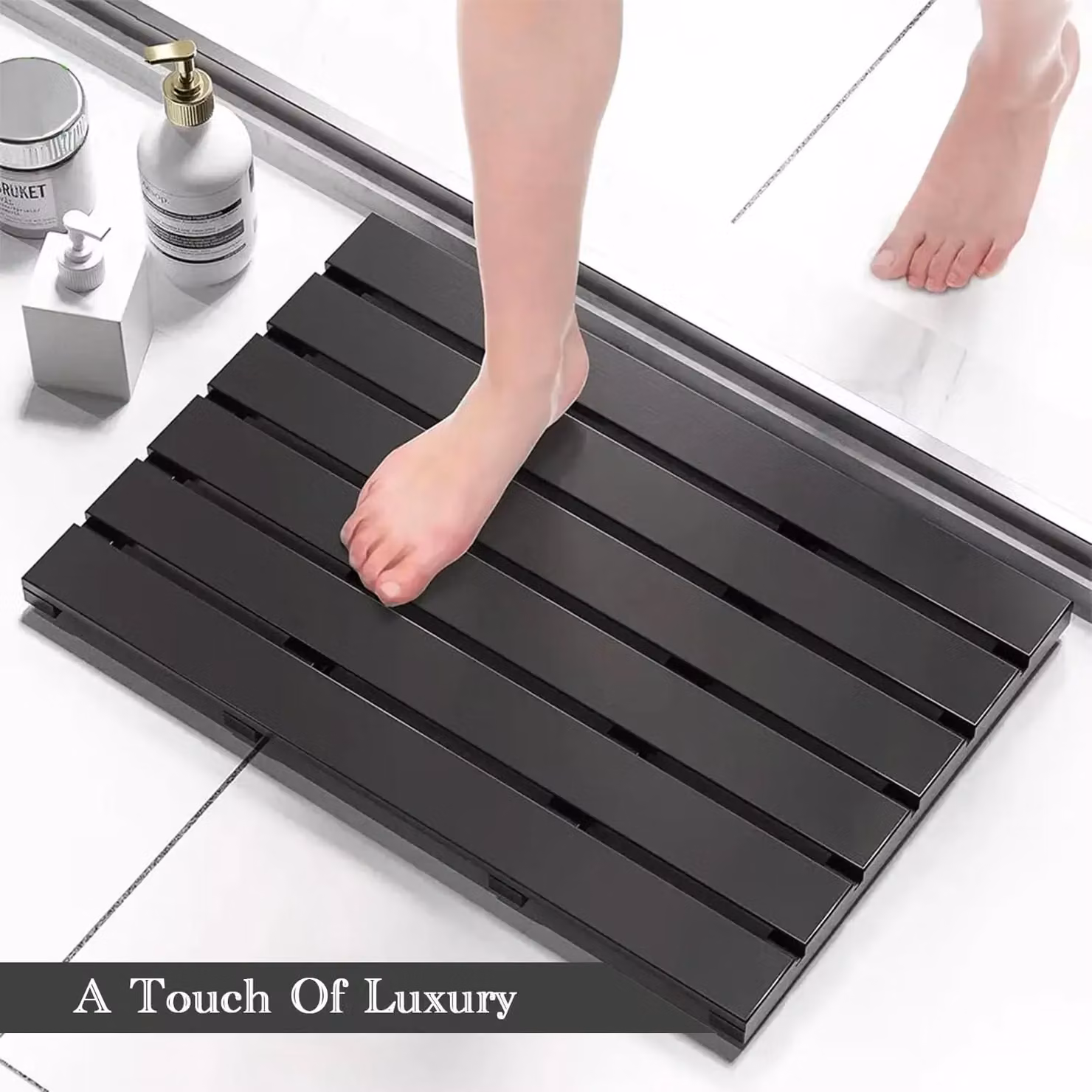 MantraRaj Bamboo Duckboard Anti-Slip Bath Mat, Black, W: 60.0 cm, D: 35.0 cm, H: 3.0 cm – 13