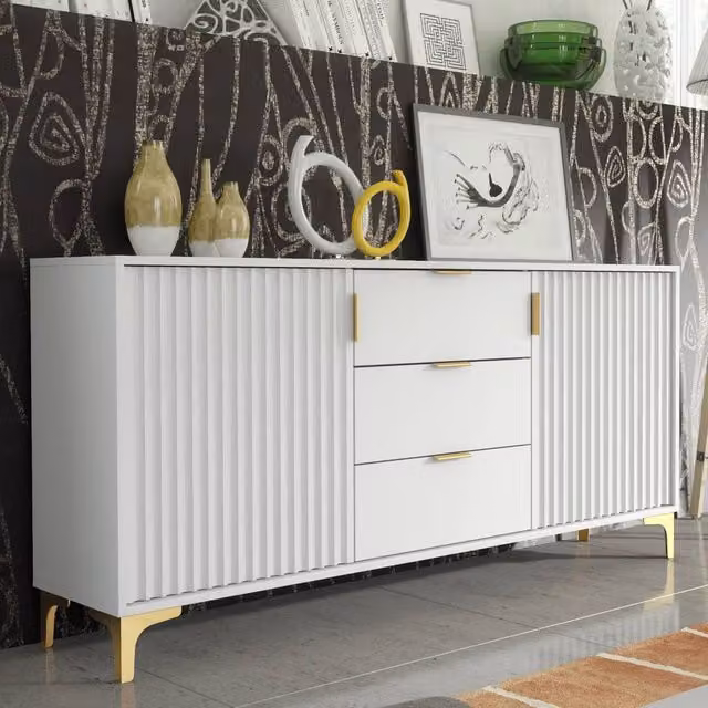 Creative Furniture Tide Crest Sideboard in White and Gold, W: 140 cm, H: 80 cm, D: 35 cm – 1