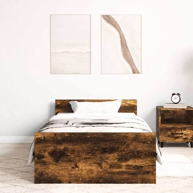 Berkfield Home Single Bed Frame in Smoked Oak Brown, W/D/H: 90 x 190 cm – 1