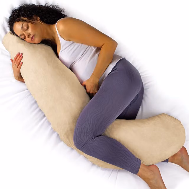 Aamira L Shaped Memory Foam Pregnancy Pillow in Beige, Machine Washable