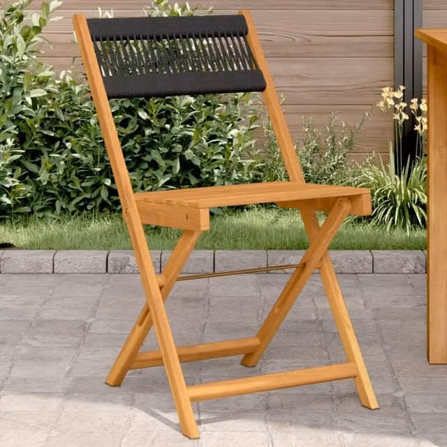 Berkfield Home Bistro Chairs Set of 2, Black Acacia Wood and Rope Garden Chairs – 1
