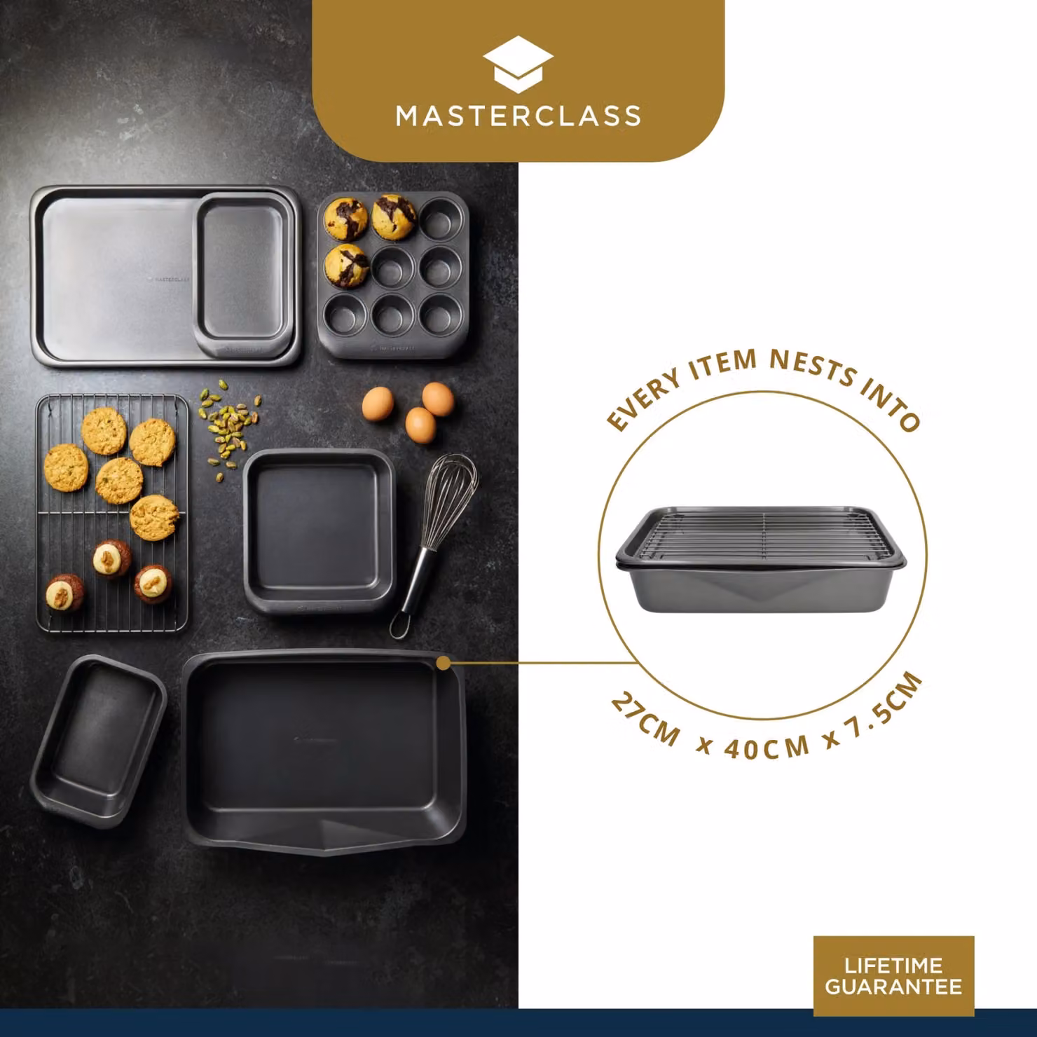 MasterClass Smart Space Seven-Piece Stacking Non-Stick Carbon Steel Baking and Roasting Set in Black or Grey – 5