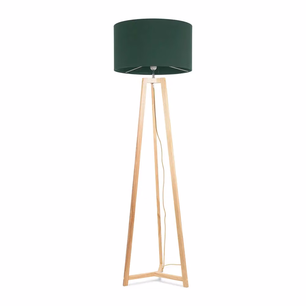 ValueLights Lottie Natural Wood Tripod Floor Lamp with Green Fabric Drum Shade and LED Bulb, H 158 cm x W 45 cm x D 45 cm – 2