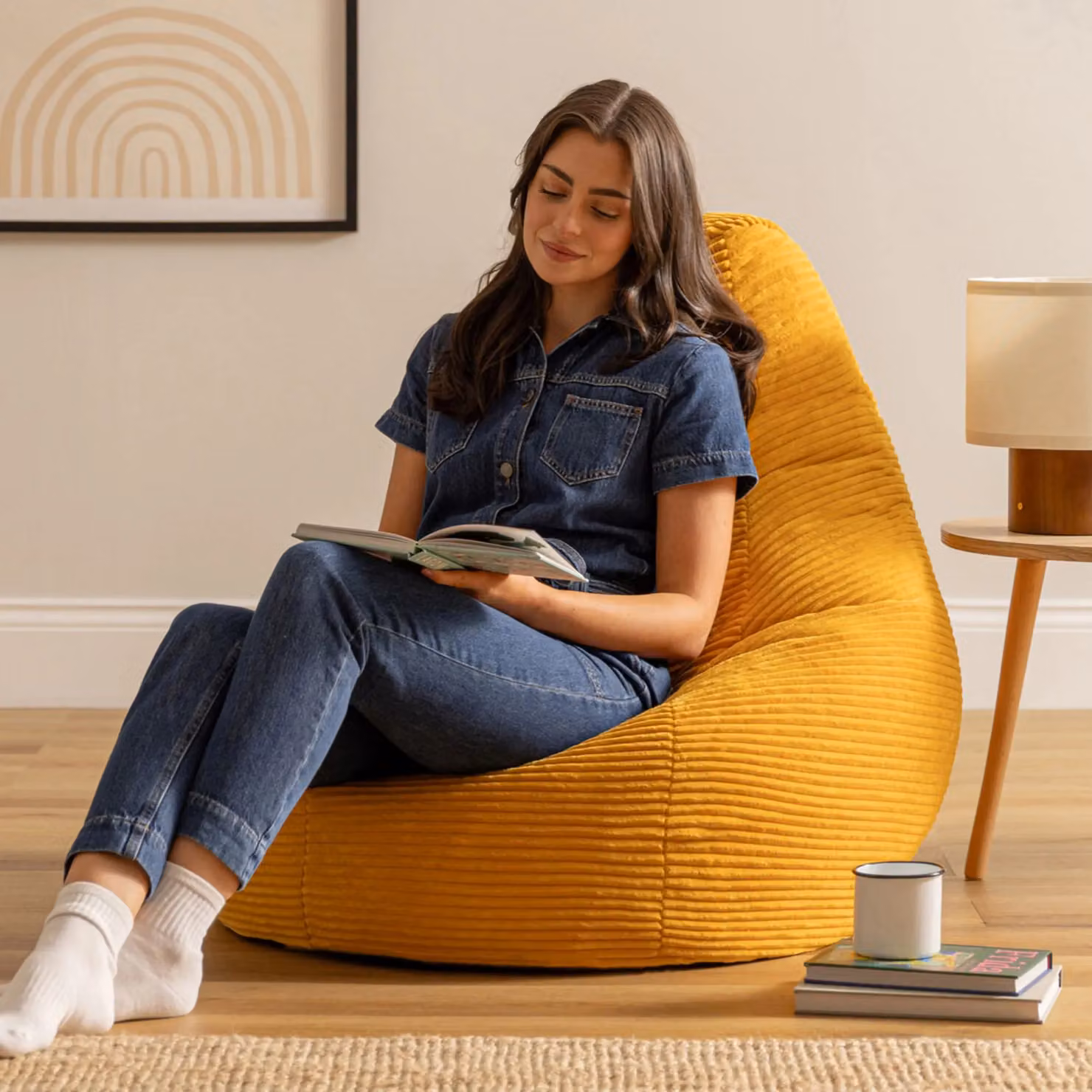 icon Dalton Cord Adult Bean Bag Chair Set of 2 in Yellow – 2