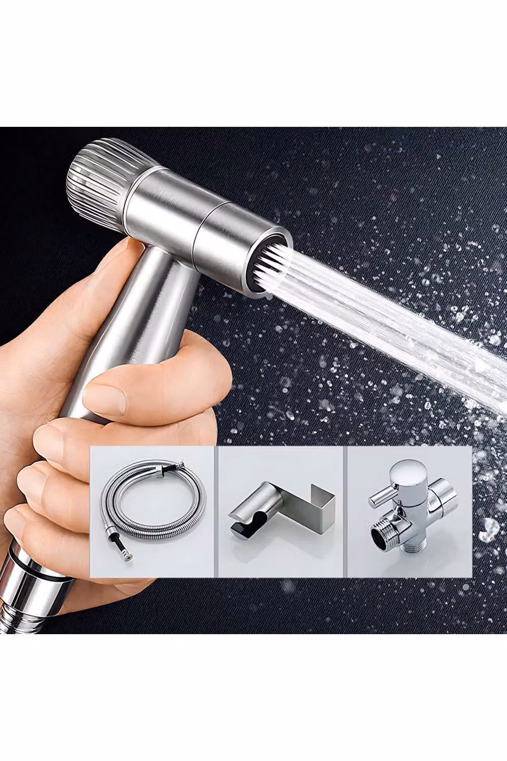 Living and Home Handheld Toilet Bidet Sprayer Kit with Mounting Set in Silver – 3