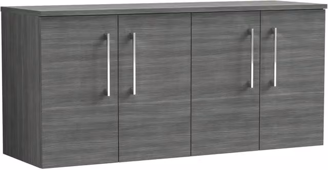 Balterley Level 1200mm Wall Hung 4 Door Bathroom Unit with Worktop in Anthracite Grey Woodgrain