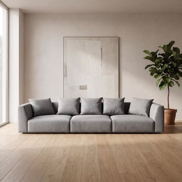 Abakus Direct Tokyo 5 Seater Sofa in Grey Brushed Tweed Fabric with Deep Seats – 1