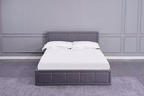 KOSY KOALA Grey Upholstered Storage Ottoman Bed with 3ft Single Memory Foam Mattress, W/D/H: 90 x 190 x 85 cm – 1