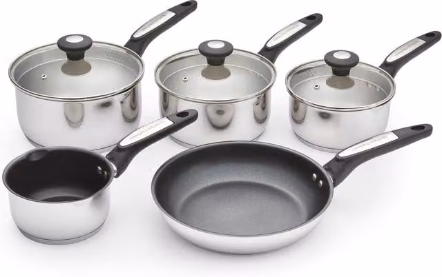 Morphy Richards 5 Piece Stainless Steel Uncoated Pan Set in Silver