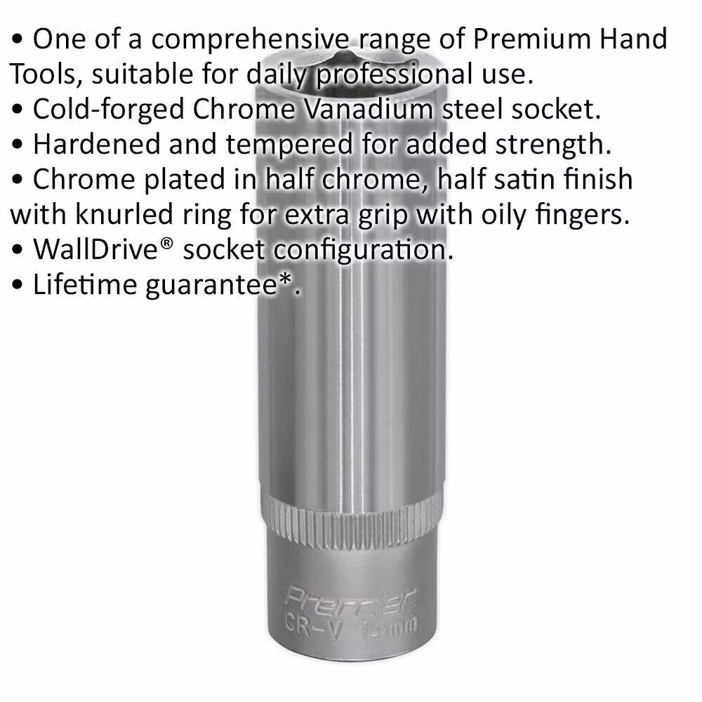 Loops 14mm Deep Drive Socket, 3/8 inch Square Drive, Silver Chrome Vanadium Steel – 2