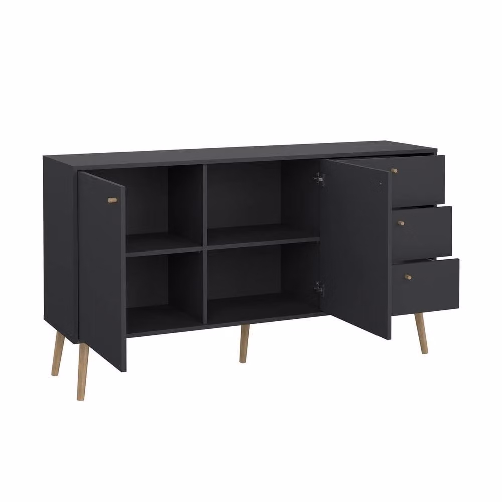 CALICOSY Grey 2-Door 3-Drawer Sideboard with Wooden Legs – 2