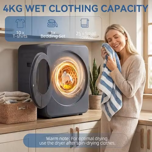 HOMCOM Grey Vented Compact Tumble Dryer with 4kg Wet Laundry and 2.5kg Dry Capacity – 4