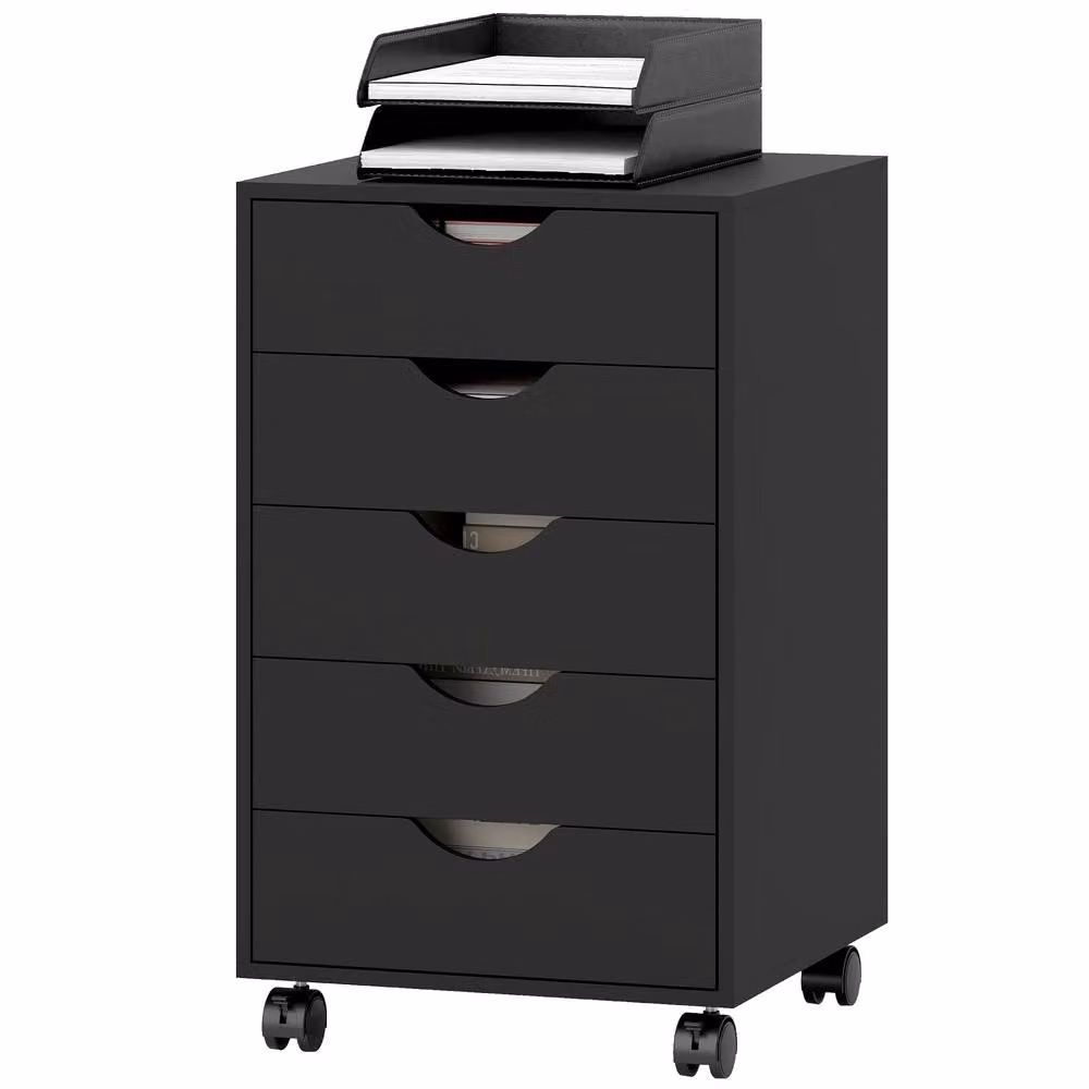 STILVORA 5 Drawer Filing Cabinet with Storage in Black – 4