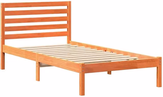 Berkfield Home Solid Pine Wood Bed with Headboard in Wax Brown, W/D/H: 90 x 190 cm
