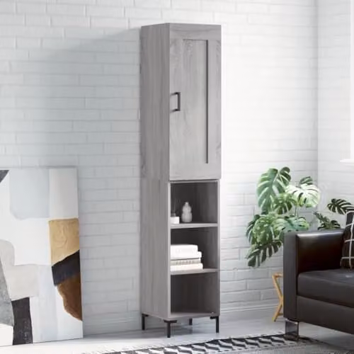 vidaXL Grey Sonoma Highboard with Hinged Doors and Internal Shelves, W/D/H: 34.5 x 34 x 180 cm – 2