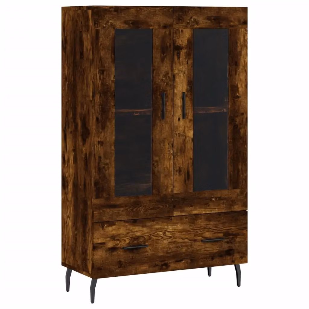 Berkfield Home Modern Smoked Oak Highboard in Brown with Glass Doors, W/D/H: 69.5 x 31 x 115 cm – 2