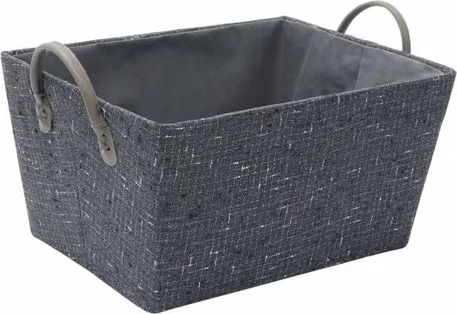 JVL Shadow Tapered Rectangular Fabric Storage Basket with Handles, Grey, W/D/H: 28.0 x 20.0 x 38.0 cm