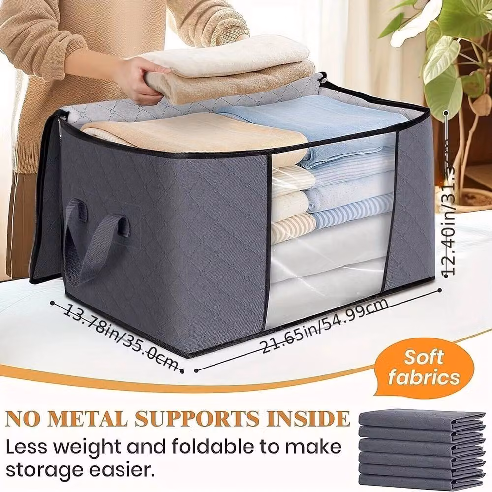 EONLION 4 Pack Large Capacity Foldable Clothes Storage Bags in Black, W/D/H: 50 x 50 x 50 cm – 3