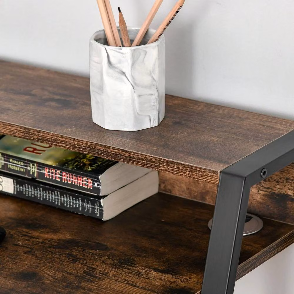 SPETLEK 2-Tier Metal Frame Computer Workstation in Brown – 7