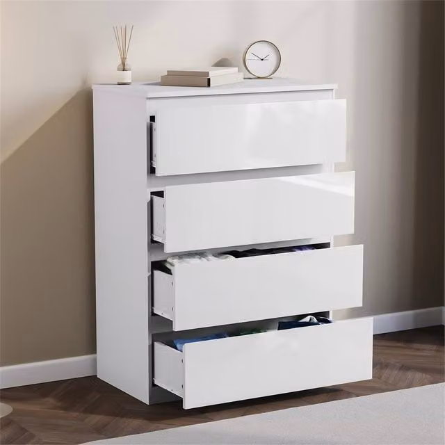EONLION Modern Glossy White 4 Drawer Chest of Drawers for your Bedroom, Width: 100 cm