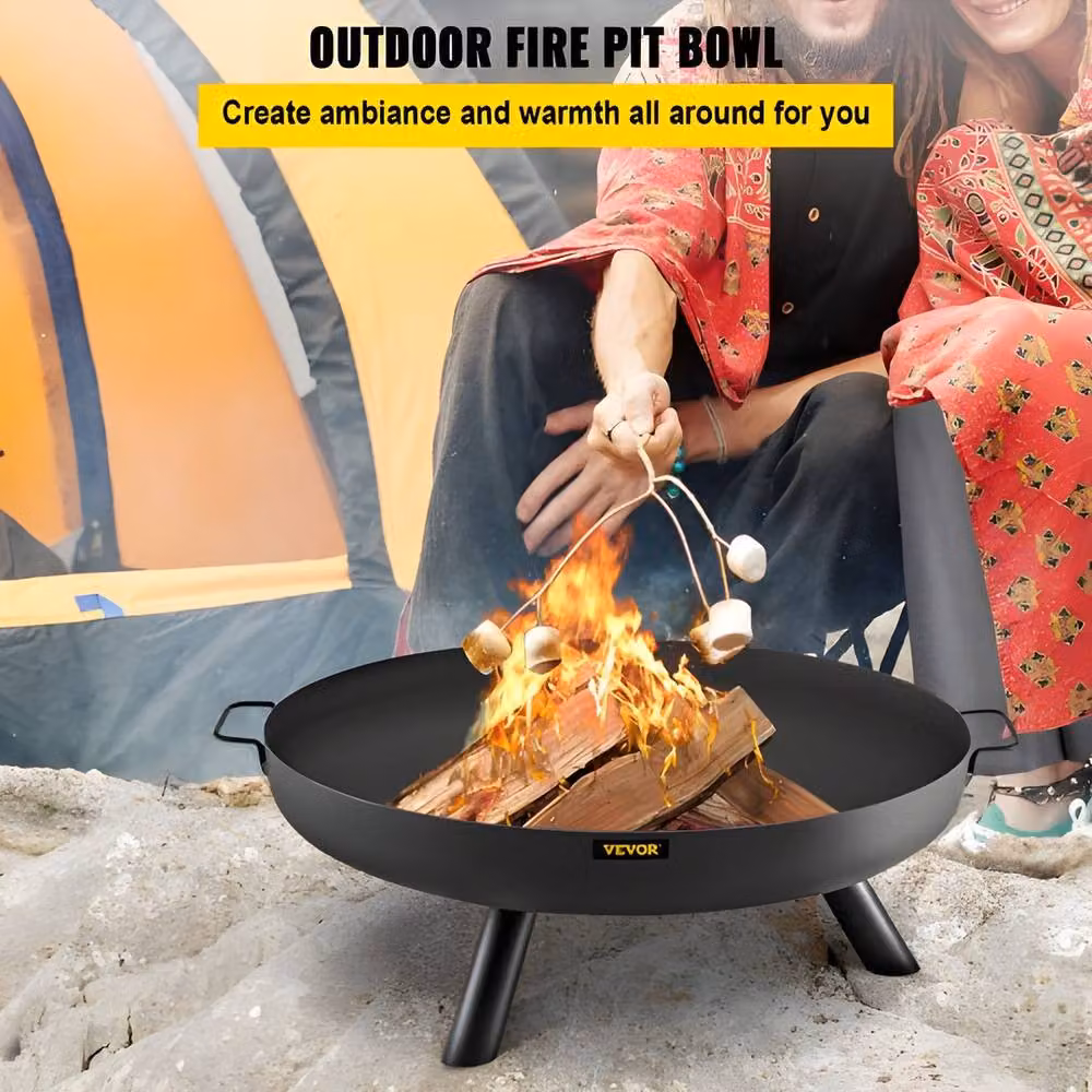 VEVOR Black Carbon Steel Round Fire Pit Bowl with Drain Hole and Portable Handles, Diameter: 76.2 cm – 5