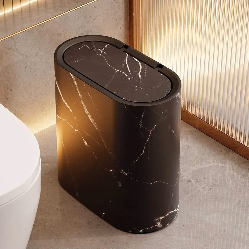 KORVIXA Black Slim Narrow Bathroom Trash Can with Flip Lid, Height: 100 cm – 3