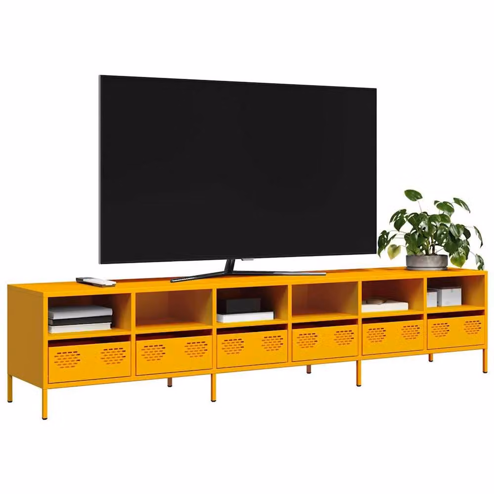 Berkfield Home Industrial TV Cabinet in Matt Mustard Yellow, W/D/H: 202 x 39 x 43.5 cm – 2