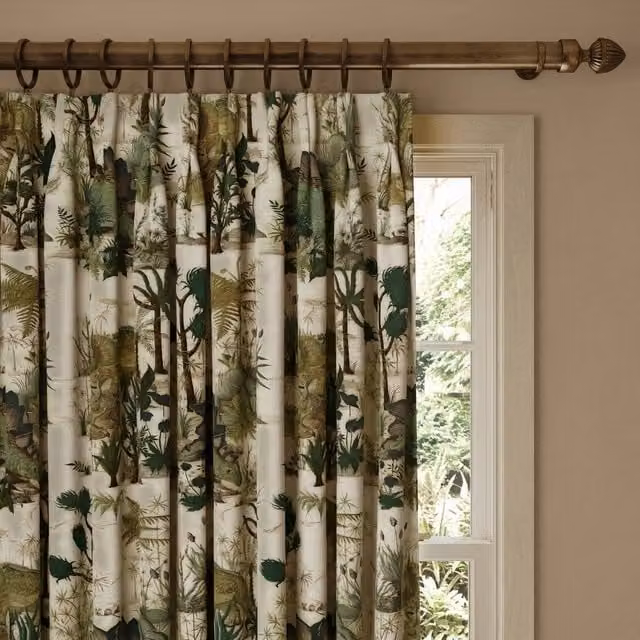House of Hackney Dinosauria Cotton Linen Fabric Panel Curtain in Beige and Multicolour