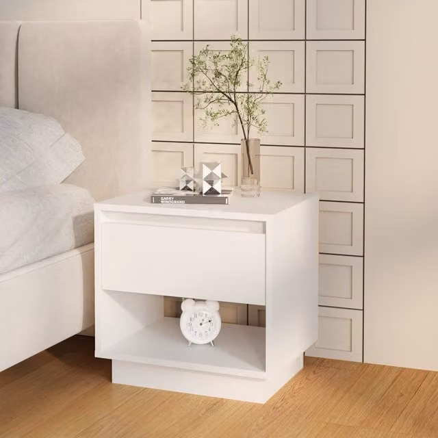 Berkfield Home White Bedside Cabinet in Engineered Wood W/D/H: 45 x 34 x 44 cm – 1