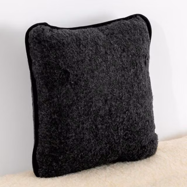 Native Natural Black Merino Wool Square Cushion