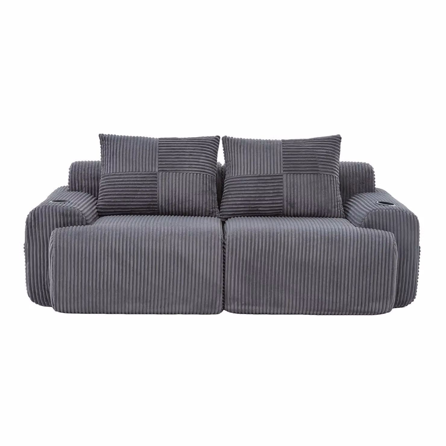 Aosom UK Modular 2-Seater Ribbed Corduroy Sofa with Cup Holder and Side Storage Pocket, Dark Grey, W: 200 cm, D: 99 cm, H: 80 cm – 2