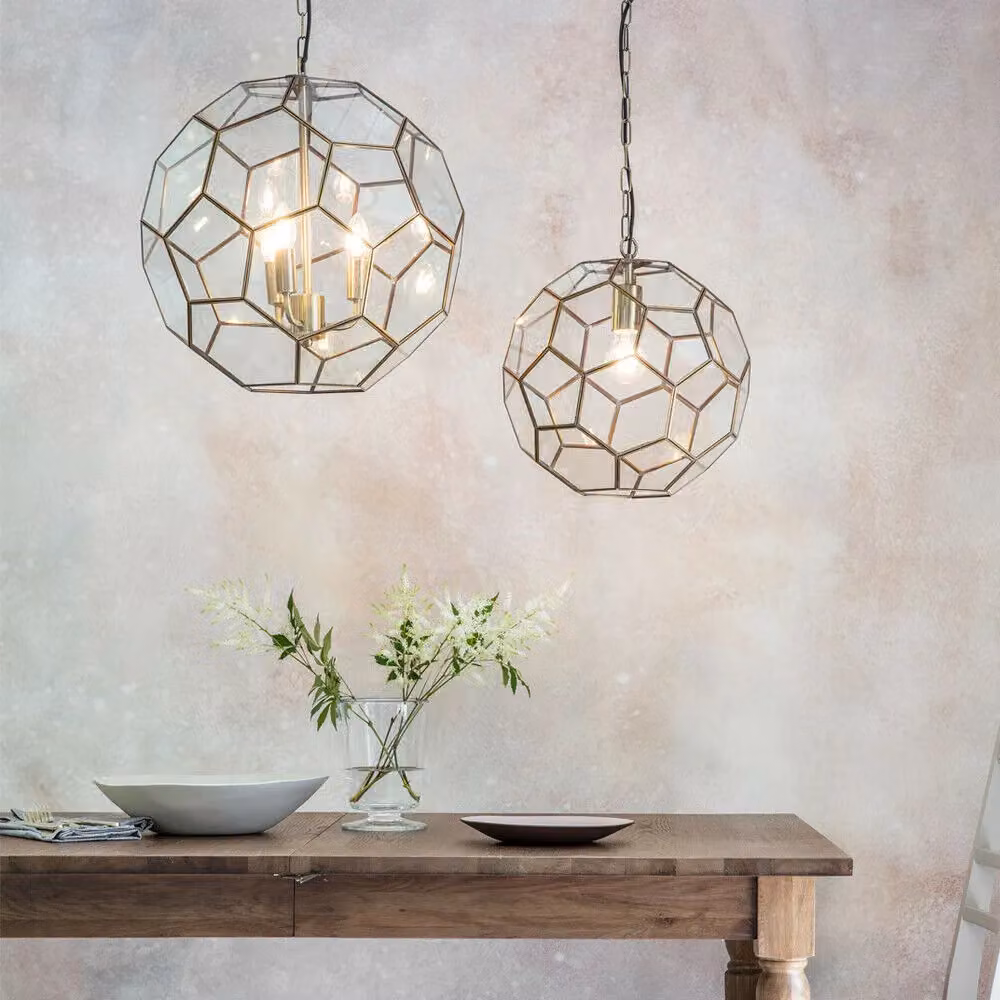 Loops Modern Sphere Hanging Ceiling Pendant Light in Antique Brass and Clear Glass – 2