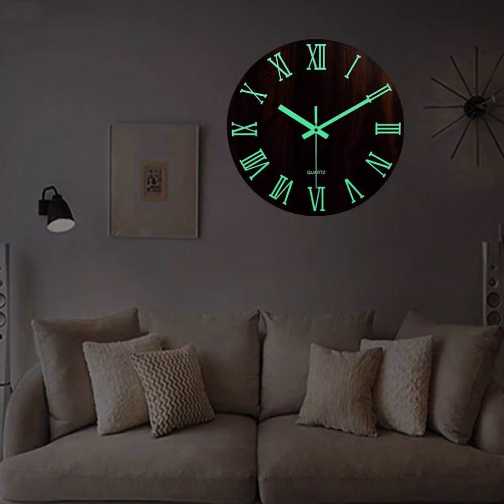 PAWNORA Round Wooden Analog Wall Clock in Brown, Diameter: 30.48 cm – 4